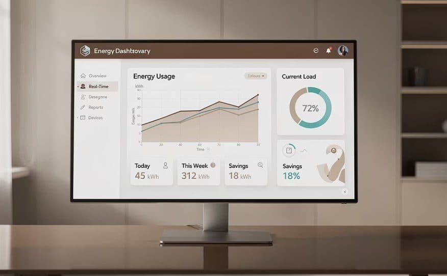 Energy monitoring dashboard on a desktop display