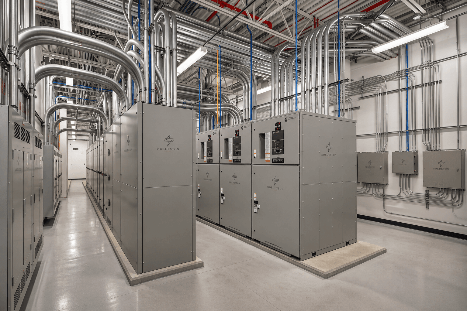 Nordeston electrical distribution systems installed in an industrial power infrastructure room.